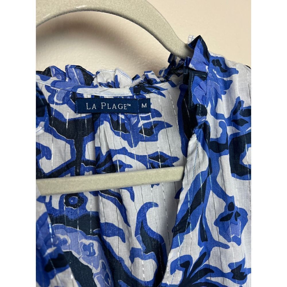 La Plage Blue Ruthie Ruffle Top Sz. M - Picture 2 of 6
